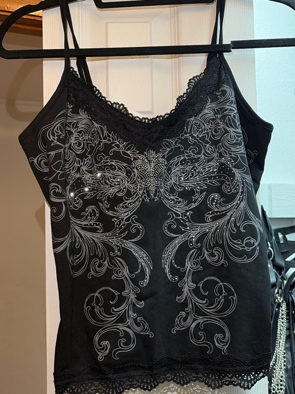 Dolls Kill Black Lace-Trim Dragon Print Cami - Picture 3 of 8